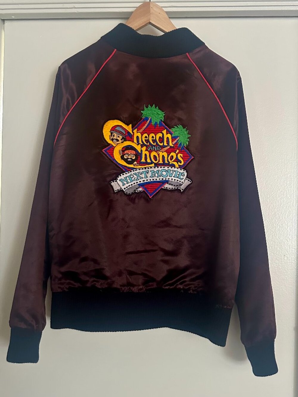 Cheech & Chong Satin Bomber Jacket Roadie Graphic Vintage Movie Era Streetwear